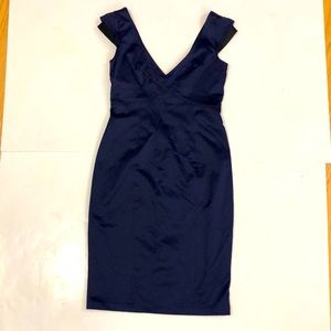 BEDO Femme L/G Dark Blue Dress Black Detail V-Neck & Back Split Hem Excellent